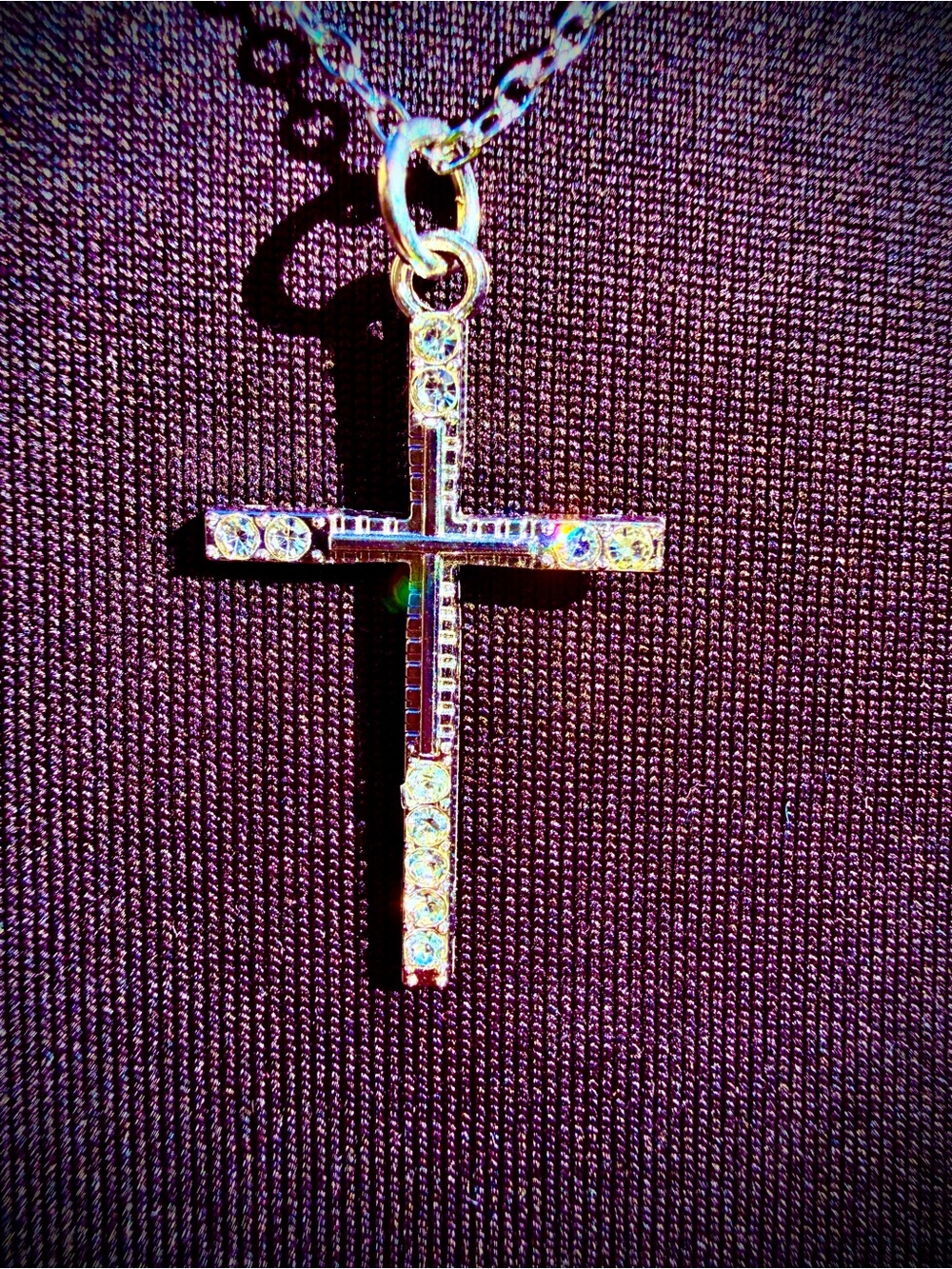 Handmade Silver Crystal Cross Necklace - Sparkling Double Cross Pendant & Chain